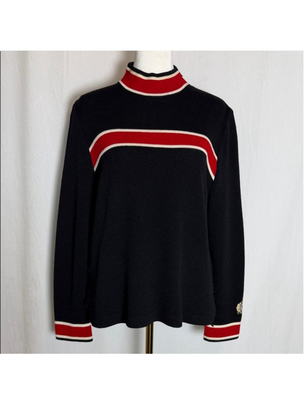VTG St John Sport Navy Red White Top Size S Santana Knit Nautical Pullover Prep